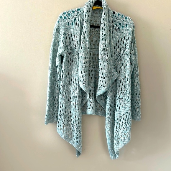 St. John Crochet Knit Open Front Cardigan Pale Blue Sz Small Coastal Grandma - Picture 4 of 14